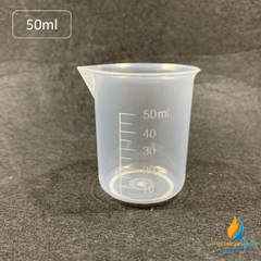 Ca đong hóa chất, bằng nhựa, có chia vạch, không có quai, có mỏ, 100ml