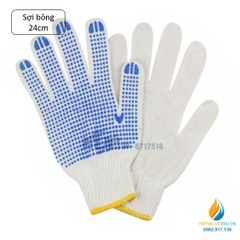 Găng tay sợi trắng chống trượt, lòng chấm, dày, bảo hộ lao động