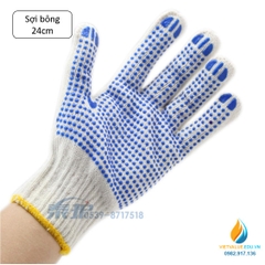 Găng tay sợi trắng chống trượt, lòng chấm, dày, bảo hộ lao động