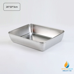 Khay Inox thành cao kích thước 26*20*3cm, Inox 304 không gỉ, thành dày