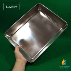 Khay Inox thành cao kích thước 31*24*3.1cm, Inox 304 không gỉ, thành dày