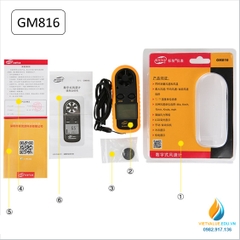 Máy đo tốc độ gió GM816, đo nhiệt độ, hiển thị LCD với độ chính xác cao, nhiều đơn vị chuyển đổi
