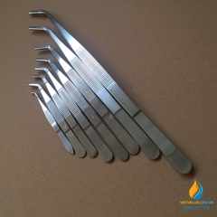 Nhíp khủyu tay dài 10cm, Inox 304 không gỉ, đầu có răng nhíp gắp thí nghiệm