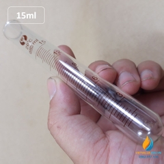 Ống nghiệm thủy tinh 15ml có vạch chia, đáy ống nghiệm tròn, chịu nhiệt độ cao