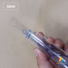 Ống nghiệm thủy tinh 50ml có vạch chia, đáy ống nghiệm tròn, chịu nhiệt độ cao