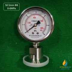 Đồng hồ đo áp suất YTP60BF mâm 50.5mm, vòi Ф8, Inox 304, khoảng đo từ 0 đến 6Mpa