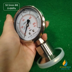 Đồng hồ đo áp suất YTP60BF mâm 50.5mm, vòi Ф8, Inox 304, khoảng đo từ 0 đến 6Mpa