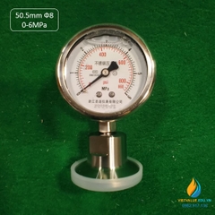 Đồng hồ đo áp suất YTP60BF mâm 50.5mm, vòi Ф8, Inox 304, khoảng đo từ 0 đến 6Mpa