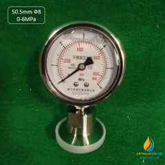 Đồng hồ đo áp suất YTP60BF mâm 50.5mm, vòi Ф8, Inox 304, khoảng đo từ 0 đến 6Mpa