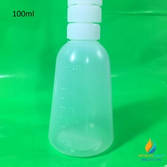 Bình tia vòi thẳng 100ml, nhựa PP màu cổ trắng trong suốt, vạch chia