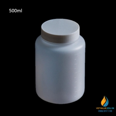 Chai nhựa lưu mẫu, nhựa PP, miệng rộng, vạch chia, dung tích 500ml