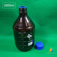 Chai trung tính nâu 2000ml, chai trung tính lưu mẫu, vạch chia, nắp vặn, hấp tiệt trùng