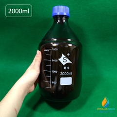 Chai trung tính nâu 2000ml, chai trung tính lưu mẫu, vạch chia, nắp vặn, hấp tiệt trùng