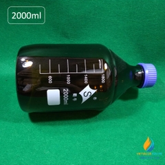 Chai trung tính nâu 2000ml, chai trung tính lưu mẫu, vạch chia, nắp vặn, hấp tiệt trùng