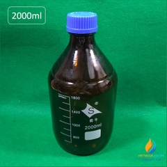 Chai trung tính nâu 2000ml, chai trung tính lưu mẫu, vạch chia, nắp vặn, hấp tiệt trùng