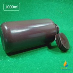 Chai nhựa màu nâu, dung tích 1000ml đã tiệt trùng, đóng túi 3 cái, vạch chia miệng rộng
