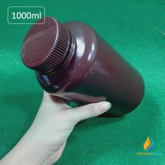 Chai nhựa màu nâu, dung tích 1000ml đã tiệt trùng, đóng túi 3 cái, vạch chia miệng rộng
