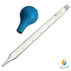 Pipet hút thủy tinh, ống hút chia vạch 10ml, bầu cao su, dài 23cm