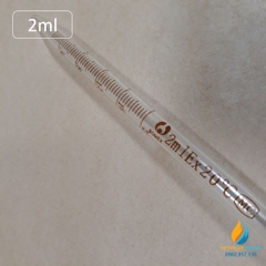 Ống hút thủy tinh vạch chia, bầu cao su đỏ, dung tích hút 2ml, dài 20cm