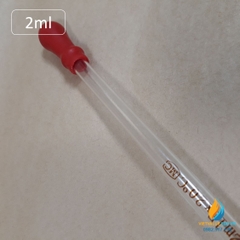Ống hút thủy tinh vạch chia, bầu cao su đỏ, dung tích hút 2ml, dài 20cm