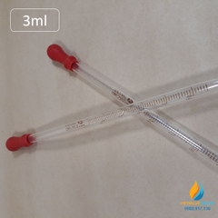 Ống hút thủy tinh vạch chia, bầu cao su đỏ, dung tích hút 3ml, dài 20cm