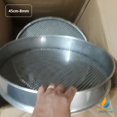 Sàng rây tiêu chuẩn đường kính 45cm, lỗ vuông 8mm, chất liệu inox không gỉ, lỗ đúc