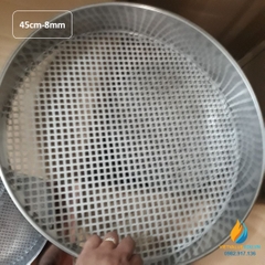 Sàng rây tiêu chuẩn đường kính 45cm, lỗ vuông 8mm, chất liệu inox không gỉ, lỗ đúc