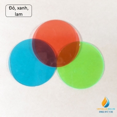 Bộ 3 tấm kính màu cơ bản đỏ, lục, lam thực hành tổng hợp, lọc lựa ánh sáng, đường kính 5cm