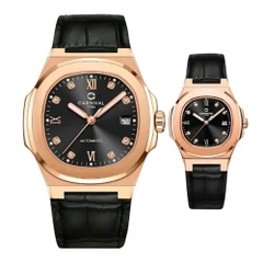 Đồng Hồ Cặp Đôi Dây Da Carnival 8160-VH-DD-D Black Rose Gold