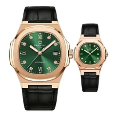 Đồng Hồ Cặp Đôi Dây Da Carnival 8160-VH-DD-XL Green Rose Gold