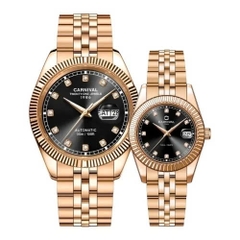 Đồng Hồ Cặp Đôi Dây Thép Carnival 8131-VH-D Black Rose Gold