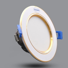 ĐÈN LED DOWNLIGHT VIỀN VÀNG 7W ÂM TRẦN ĐỔI 3 MÀU E118 110/7CCT