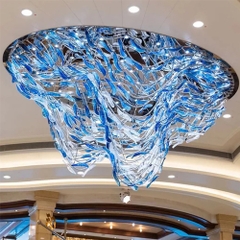 Trang trí sảnh khách sạn LCCVN Nghệ thuật tùy chỉnh Đèn chùm mặt dây chuyền thủy tinh màu xanh rõ ràng