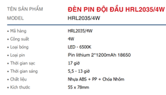 Đèn pin sạc đội đầu Roman HRL2035/4W - sáng liên tục 14 giờ