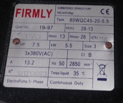 Bơm chìm nước thải FIRMLY 100WQC65-15-5.5