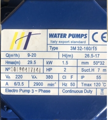 Máy bơm đầu Inox Hiệu HT 3M32-160/15