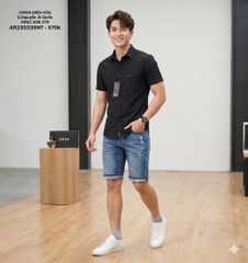 ÁO SƠ MI ĐEN NGẮN TAY NANO AR230339NT