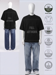 SỈ ÁO IN FULL ARTWORK (40 X 55CM): BOXY LOOSE-FIT [PLUS TERRY] _ MÀU ĐEN