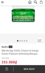 Mặt nạ ngủ Cam và Rau mùi Kiehl’s Cilantro & Orange Extract Pollutant Defending Masque