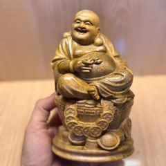 Tượng Gỗ Trầm Hương Phật Di Lặc Ngồi Thỏi Vàng
