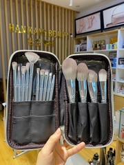 Bộ cọ trang điểm cao cấp lông mịn make up chuyên nghiệp 14 cây vỏ xám bạc kèm ví da