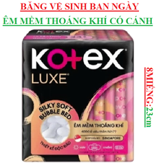 Băng vệ sinh mặt bông êm mềm thoáng khí có cánh kotex luxe 8 miếng 23cm