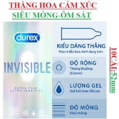 Bao cao su siêu mỏng ôm sát Durex Invisible extra thin extra sensitive hộp 10s