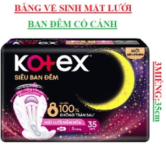 Băng vệ sinh siêu ban đêm mặt lưới mềm hóa có cánh kotex 3 miếng 35cm