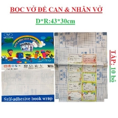 Bọc vở đề can kèm nhãn vở túi 10 bộ (43*30)cm GgT