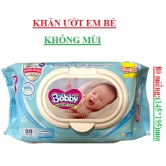 Khăn ướt em bé không mùi bobby  bịch 80 tờ