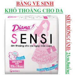 Băng vệ sinh khô thoáng cho da diana siêu mỏng cánh,23cm 8 miếng