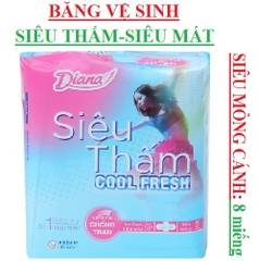 Băng vệ sinh Siêu thấm chống tràn Diana cool Fresh siêu mỏng cánh 8 miếng