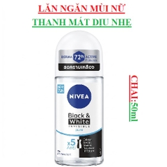 Lăn ngăn mùi nữ thanh mát dịu nhẹ Nivea Black & white invisible pure chai 50ml