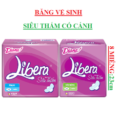 Băng vệ sinh Diana libera siêu thấm  cánh 8 miếng 23cm